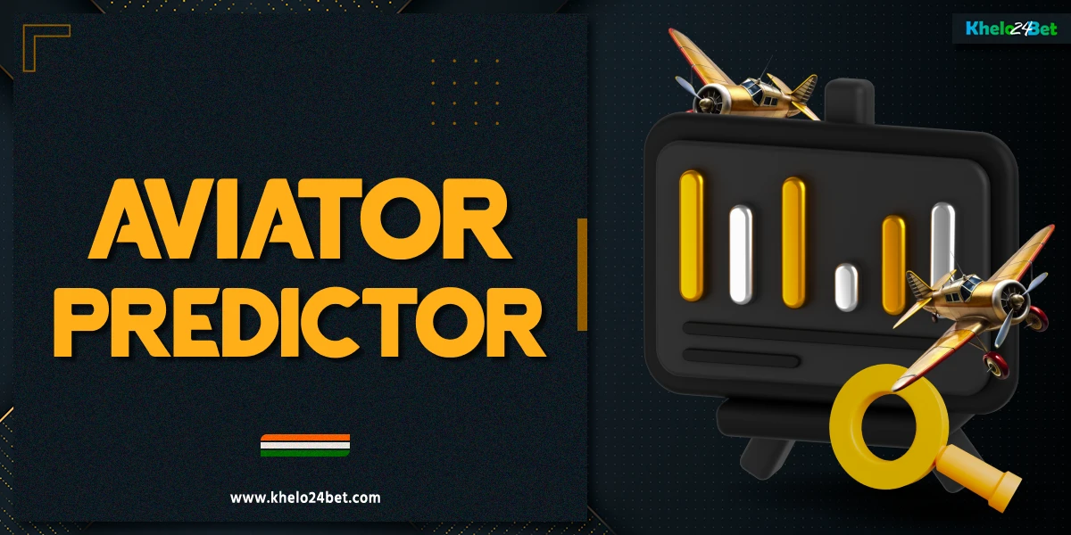 3D board icon with growing chart bars and magnifying glass, dark background with yellow and white abstract elements, Aviator predictor on Khelo24Bet