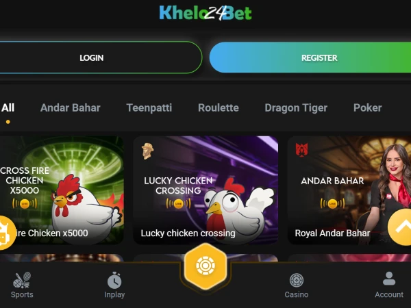 Khelo24Bet website or app home screen to start Aviator game, step 1