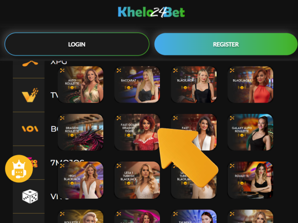 Game selection screen on Khelo24Bet platform, step 6 to choose a game