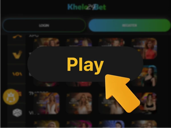 Play button on Khelo24Bet platform to start the game, step 8